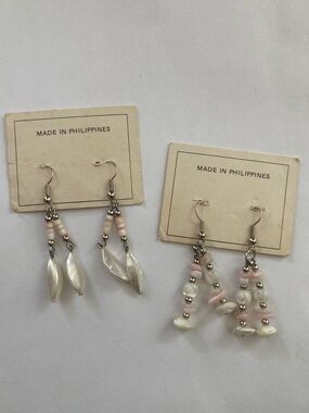 2 Pairs Handmade Earrings - Genuine Pearls and Shells